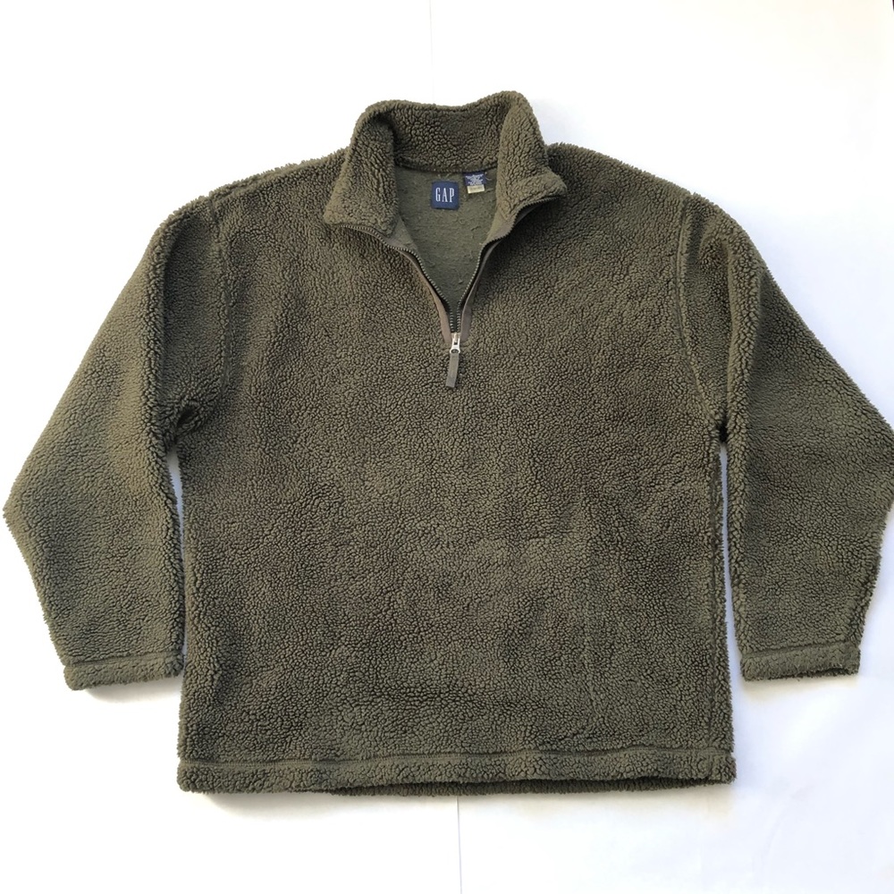 Vintage 90s Y2K GAP Olive Green Deep Pile Fleece 3/4 Zip Pullover Sweatshirt